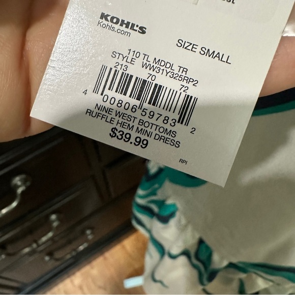 Nine West Tropical Green Leaf Sleeveless Ruffle Hem Mini Dress |Size Small (NWT) - Picture 8 of 12